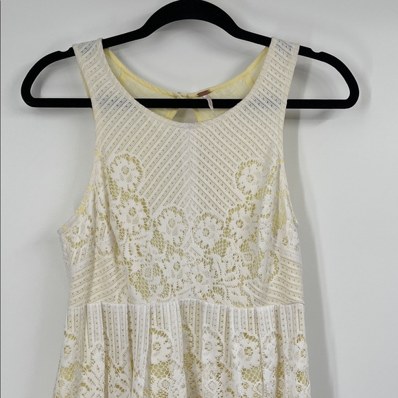 Free People Lace Rocco White and Yellow Mini Dress Size 4 - Picture 5 of 10